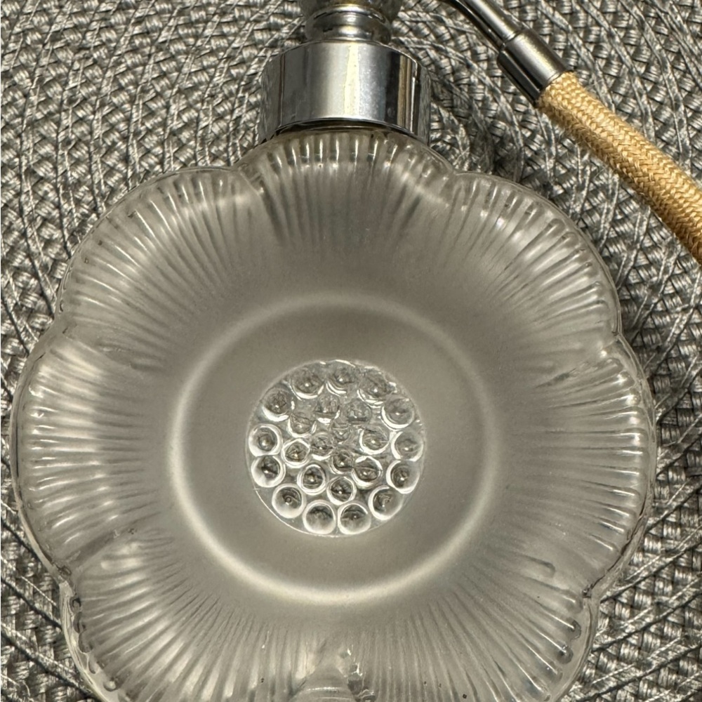 Vintage Frosted Dahlia Glass Perfume Bottle with Silver Accents
